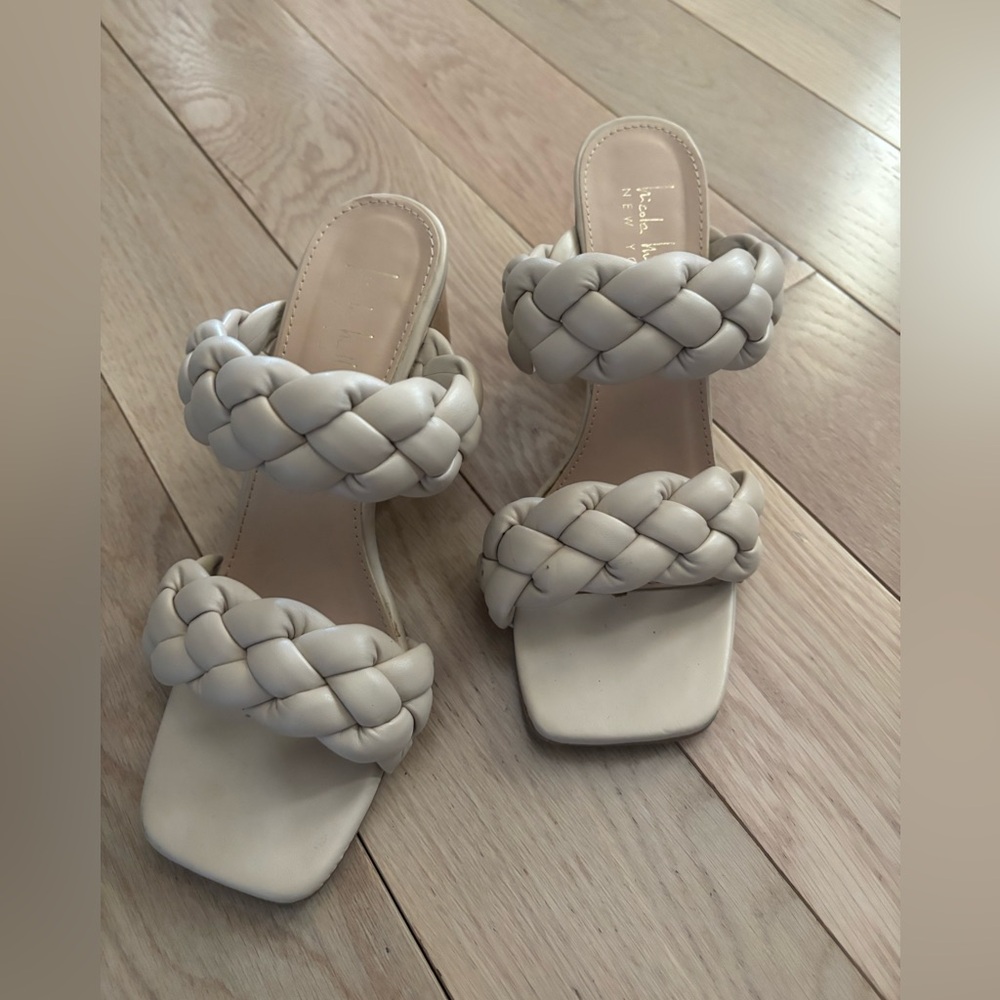 Nicole Miller Braided Double-Strap Slide Sandals in Ivory